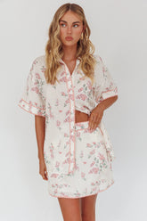 Catherina Ric-Rac Trim Button-Up Shirt Floral Pink